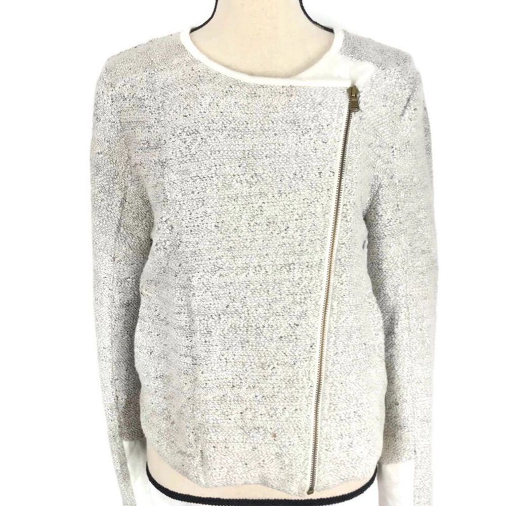 Lou & Grey Tweed Cardigan Jacket Quilted Moto Asymmetrical Zip Sweater Sz Small